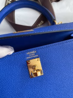 Hermes Kelly Sellier 25 Handmade Bag In Blue France Epsom Calfskin - Image 3