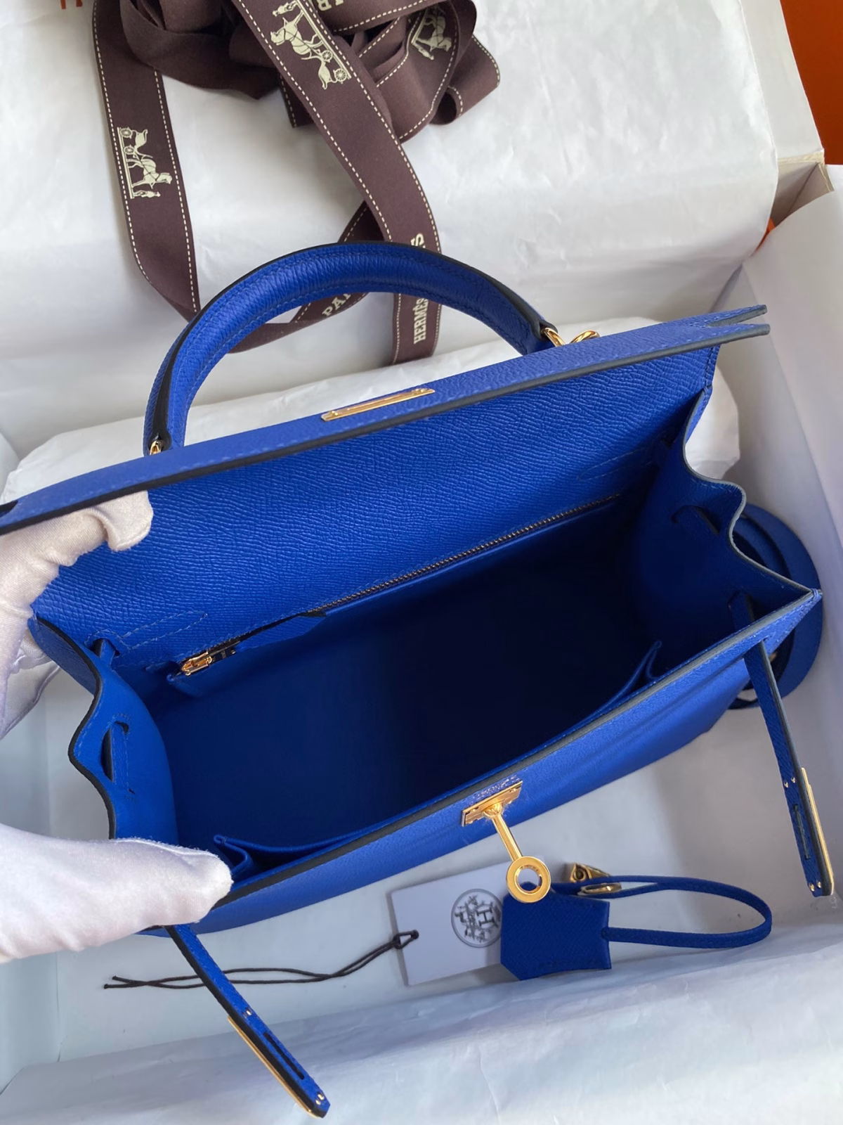 Hermes Kelly Sellier 25 Handmade Bag In Blue France Epsom Calfskin - Image 7