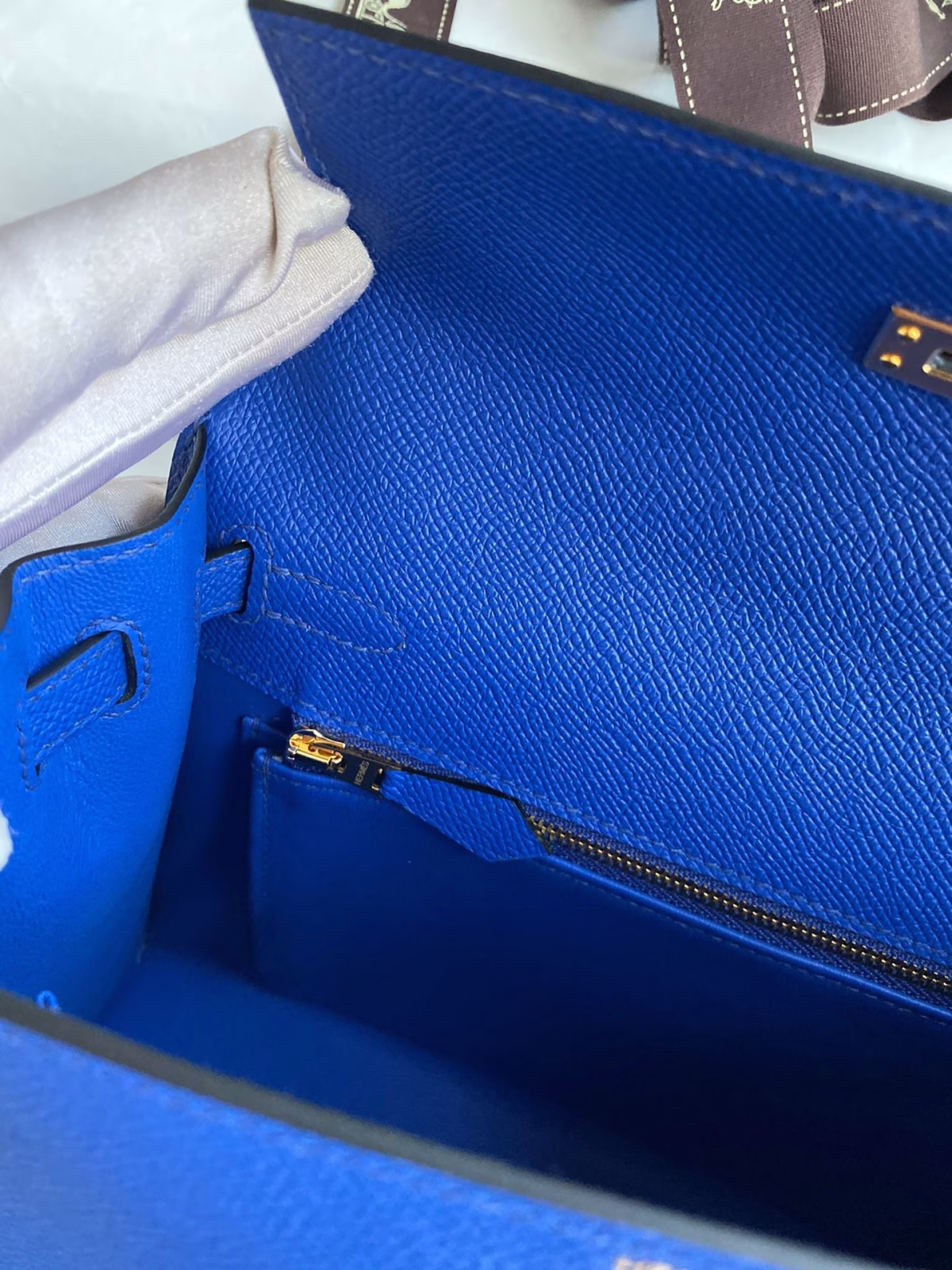 Hermes Kelly Sellier 25 Handmade Bag In Blue France Epsom Calfskin - Image 6
