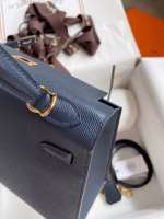 Hermes Kelly Sellier 25 Handmade Bag In Blue Indigo Epsom Calfskin - Image 2