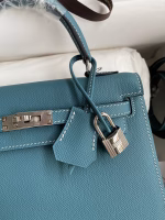 Hermes Kelly Sellier 25 Handmade Bag In Blue Jean Epsom Calfskin - Image 6