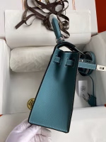 Hermes Kelly Sellier 25 Handmade Bag In Blue Jean Epsom Calfskin - Image 3