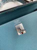 Hermes Kelly Sellier 25 Handmade Bag In Blue Jean Epsom Calfskin - Image 4