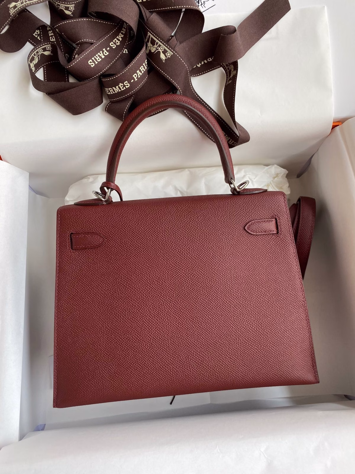 Hermes Kelly Sellier 25 Handmade Bag In Bordeaux Epsom Calfskin - Image 8