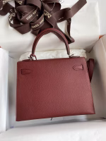 Hermes Kelly Sellier 25 Handmade Bag In Bordeaux Epsom Calfskin - Image 8