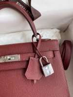 Hermes Kelly Sellier 25 Handmade Bag In Bordeaux Epsom Calfskin - Image 6