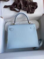 Hermes Kelly Sellier 25 Handmade Bag In Celeste Epsom Calfskin - Image 4