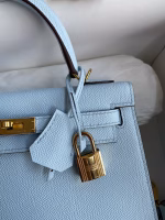 Hermes Kelly Sellier 25 Handmade Bag In Celeste Epsom Calfskin - Image 5