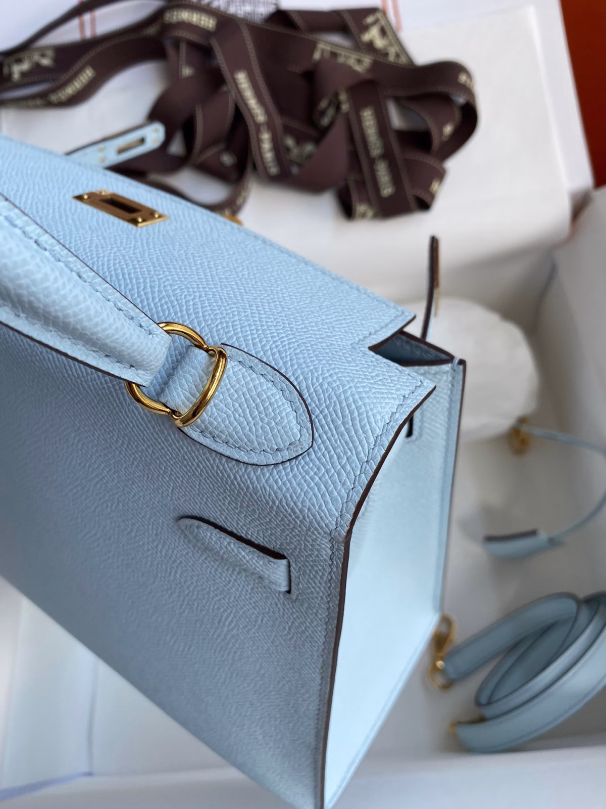 Hermes Kelly Sellier 25 Handmade Bag In Celeste Epsom Calfskin - Image 7