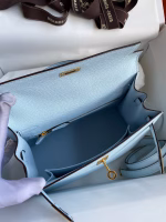Hermes Kelly Sellier 25 Handmade Bag In Celeste Epsom Calfskin - Image 6