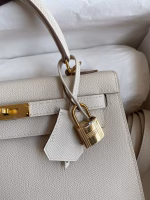 Hermes Kelly Sellier 25 Handmade Bag In Craie Epsom Calfskin - Image 6
