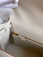 Hermes Kelly Sellier 25 Handmade Bag In Craie Epsom Calfskin - Image 7