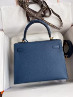 Hermes Kelly Sellier 25 Handmade Bag In Deep Blue Epsom Calfskin - Image 5