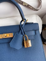 Hermes Kelly Sellier 25 Handmade Bag In Deep Blue Epsom Calfskin - Image 3