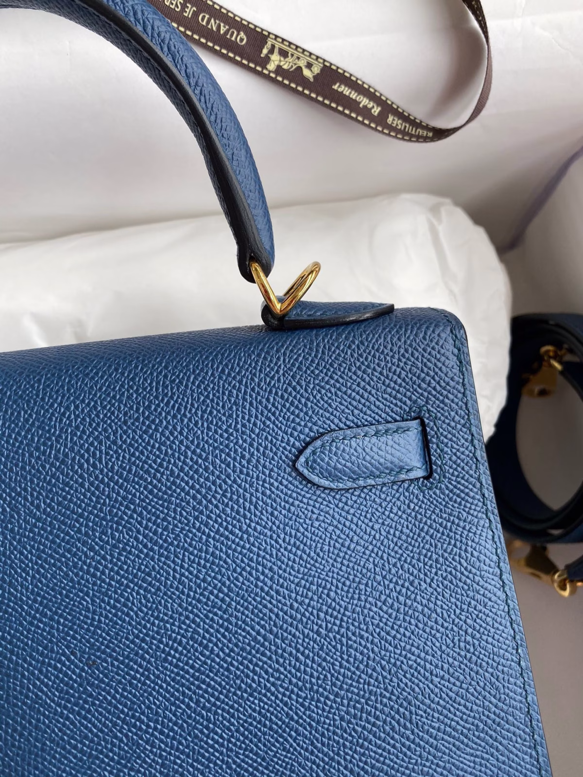 Hermes Kelly Sellier 25 Handmade Bag In Deep Blue Epsom Calfskin - Image 9