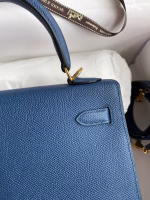 Hermes Kelly Sellier 25 Handmade Bag In Deep Blue Epsom Calfskin - Image 9