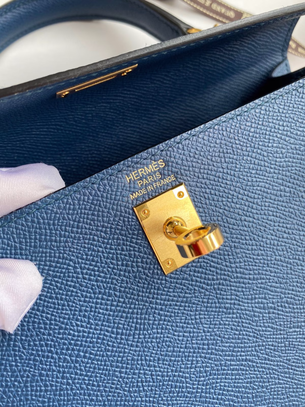 Hermes Kelly Sellier 25 Handmade Bag In Deep Blue Epsom Calfskin - Image 2