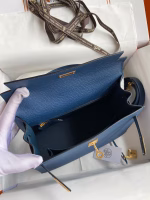 Hermes Kelly Sellier 25 Handmade Bag In Deep Blue Epsom Calfskin - Image 7