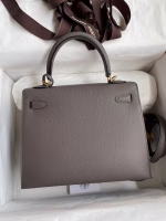 Hermes Kelly Sellier 25 Handmade Bag In Etain Epsom Calfskin - Image 6