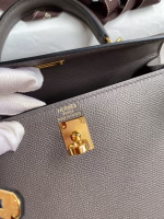 Hermes Kelly Sellier 25 Handmade Bag In Etain Epsom Calfskin - Image 3