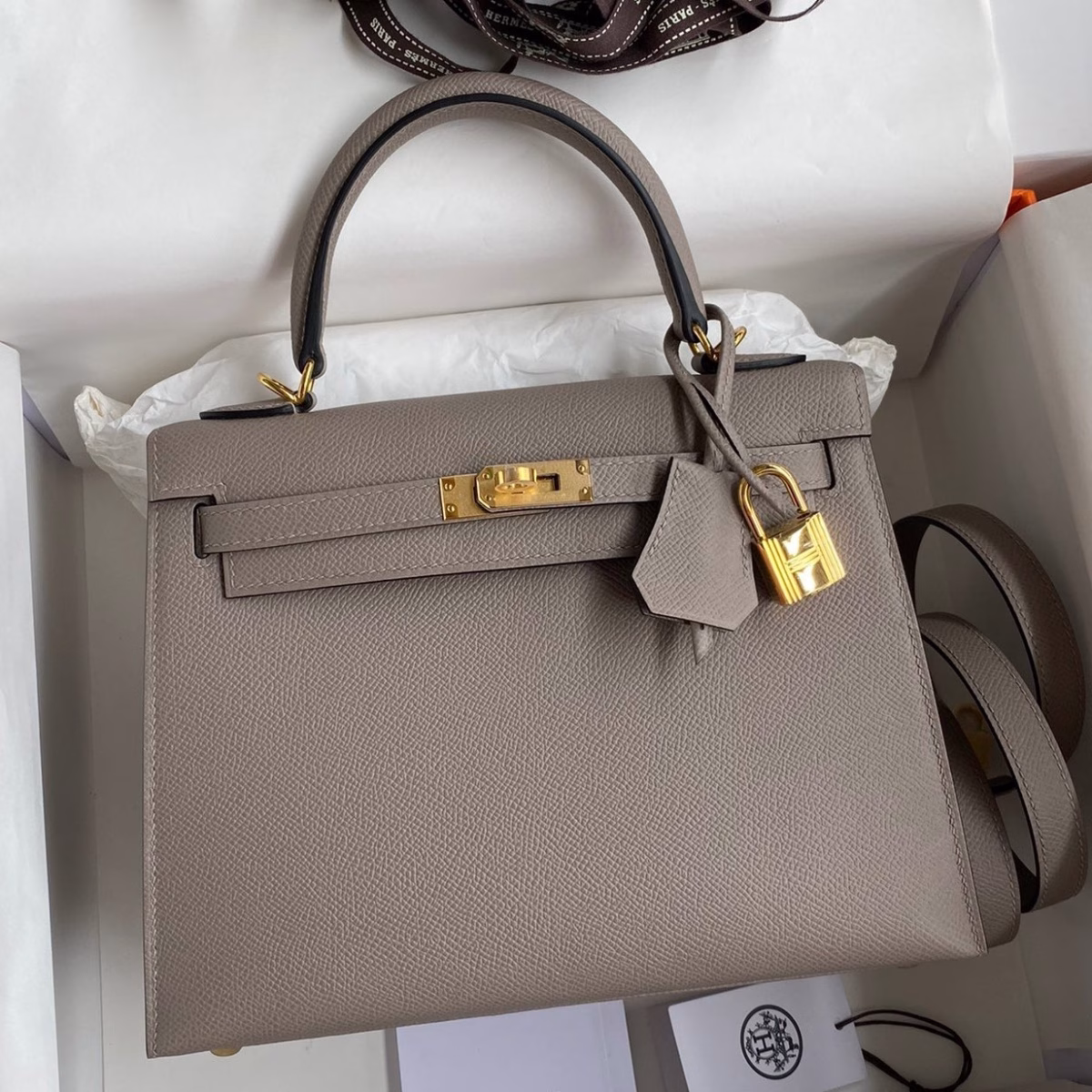 Hermes Kelly Sellier 25 Handmade Bag In Gris Asphalt Epsom Calfskin - Image 1
