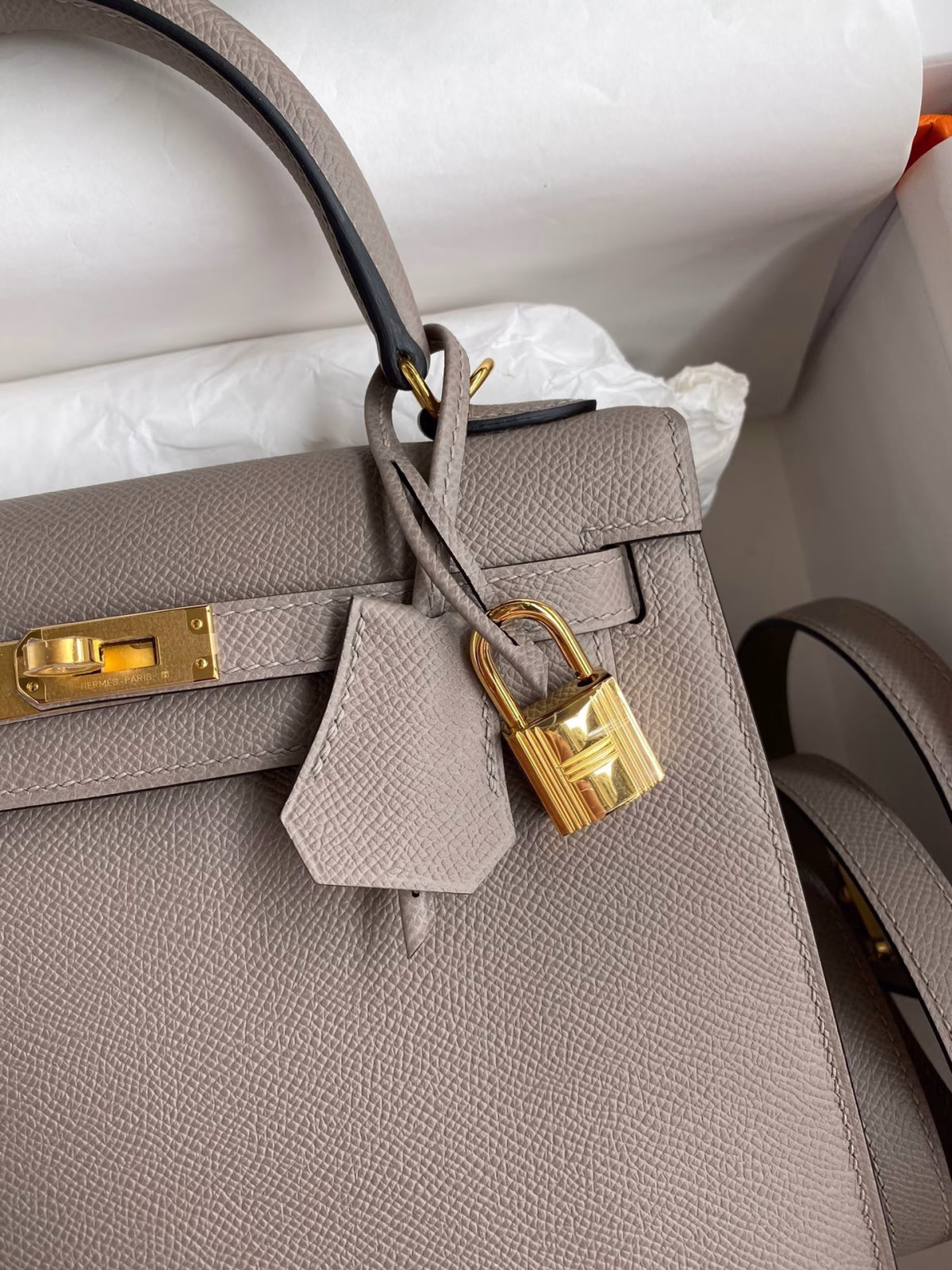 Hermes Kelly Sellier 25 Handmade Bag In Gris Asphalt Epsom Calfskin - Image 2