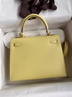 Hermes Kelly Sellier 25 Handmade Bag In Jaune Poussin Epsom Calfskin - Image 7
