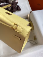 Hermes Kelly Sellier 25 Handmade Bag In Jaune Poussin Epsom Calfskin - Image 9