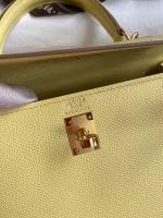 Hermes Kelly Sellier 25 Handmade Bag In Jaune Poussin Epsom Calfskin - Image 6