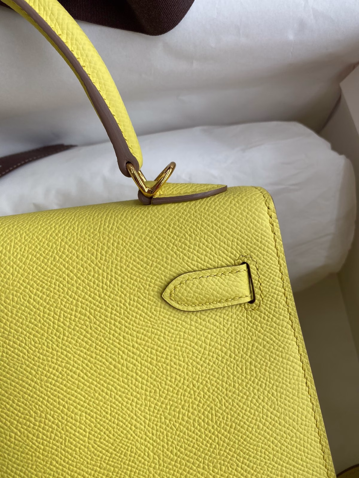 Hermes Kelly Sellier 25 Handmade Bag In Lime Epsom Calfskin - Image 2