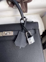 Hermes Kelly Sellier 25 Handmade Bag In Black Epsom Calfskin - Image 7