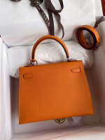 Hermes Kelly Sellier 25 Handmade Bag In Orange Epsom Calfskin - Image 4