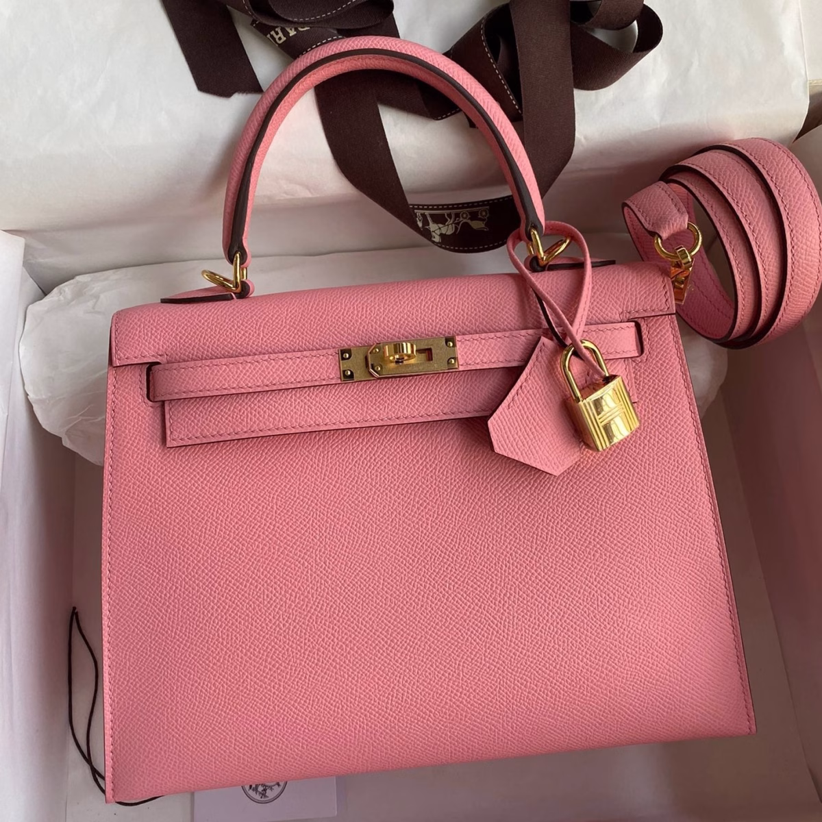 Hermes Kelly Sellier 25 Handmade Bag In Rose Confetti Epsom Calfskin - Image 1