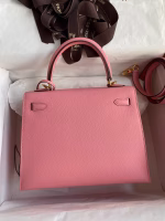 Hermes Kelly Sellier 25 Handmade Bag In Rose Confetti Epsom Calfskin - Image 9