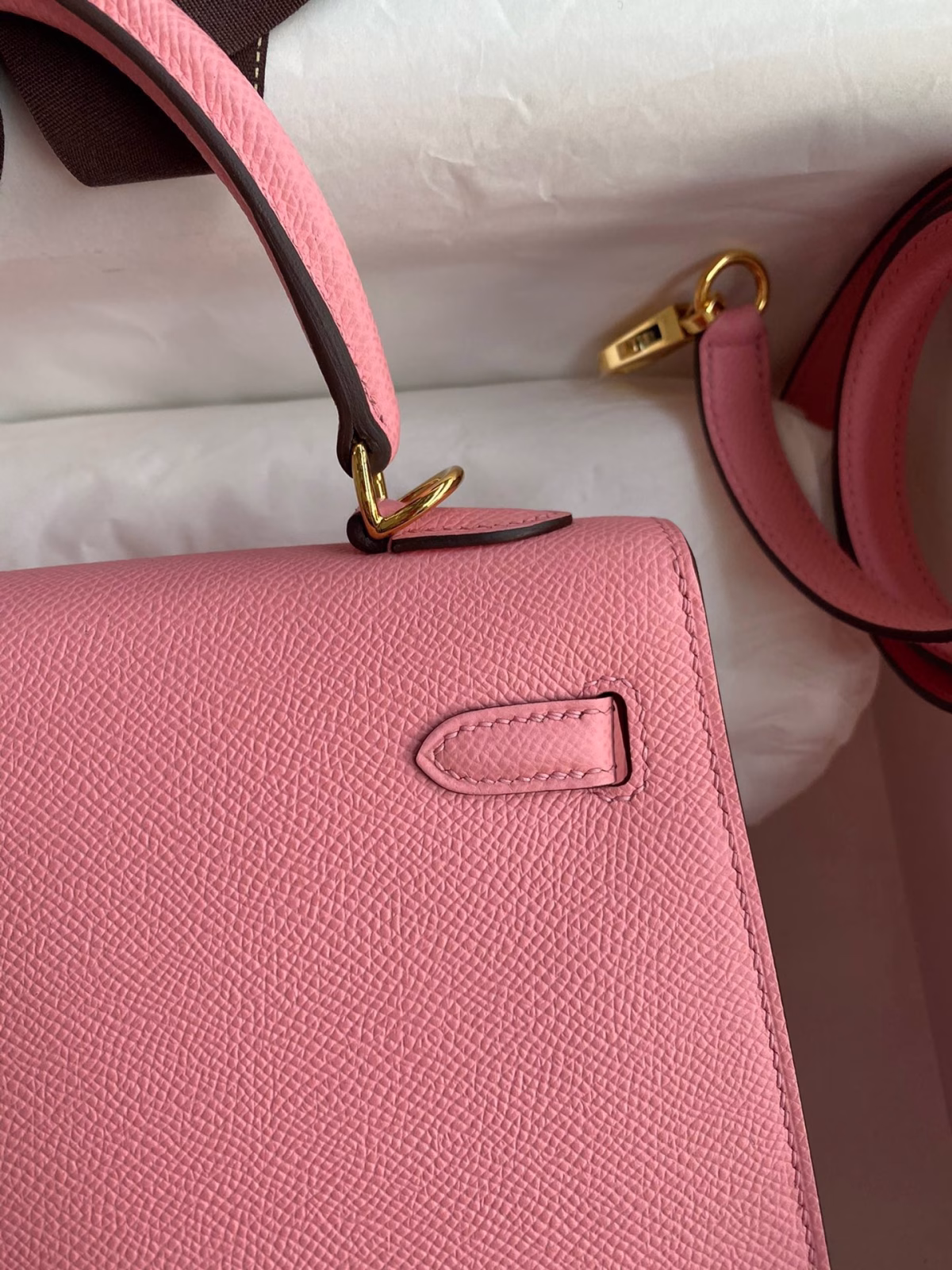 Hermes Kelly Sellier 25 Handmade Bag In Rose Confetti Epsom Calfskin - Image 8