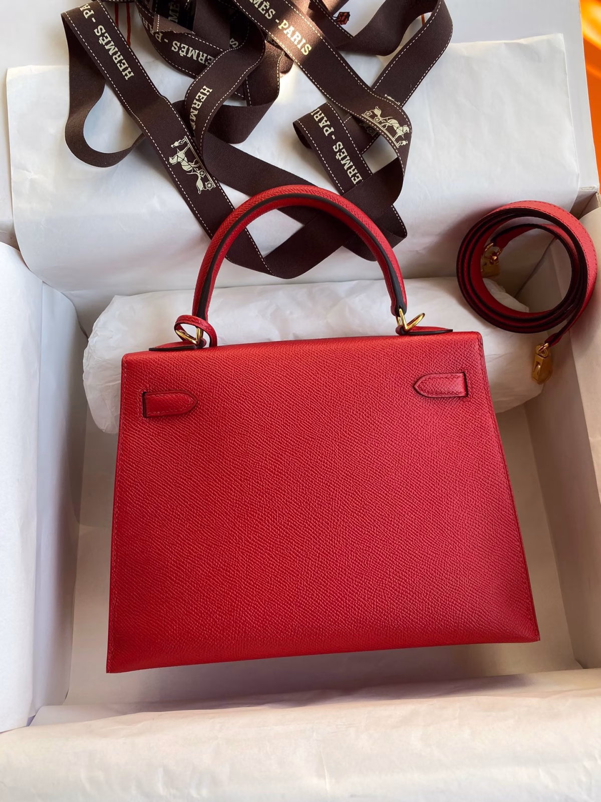 Hermes Kelly Sellier 25 Handmade Bag In Red Epsom Calfskin - Image 5