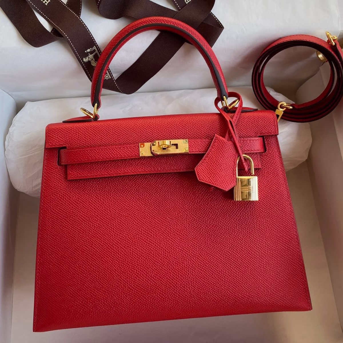 Hermes Kelly Sellier 25 Handmade Bag In Red Epsom Calfskin - Image 1
