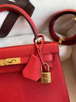 Hermes Kelly Sellier 25 Handmade Bag In Red Epsom Calfskin - Image 9