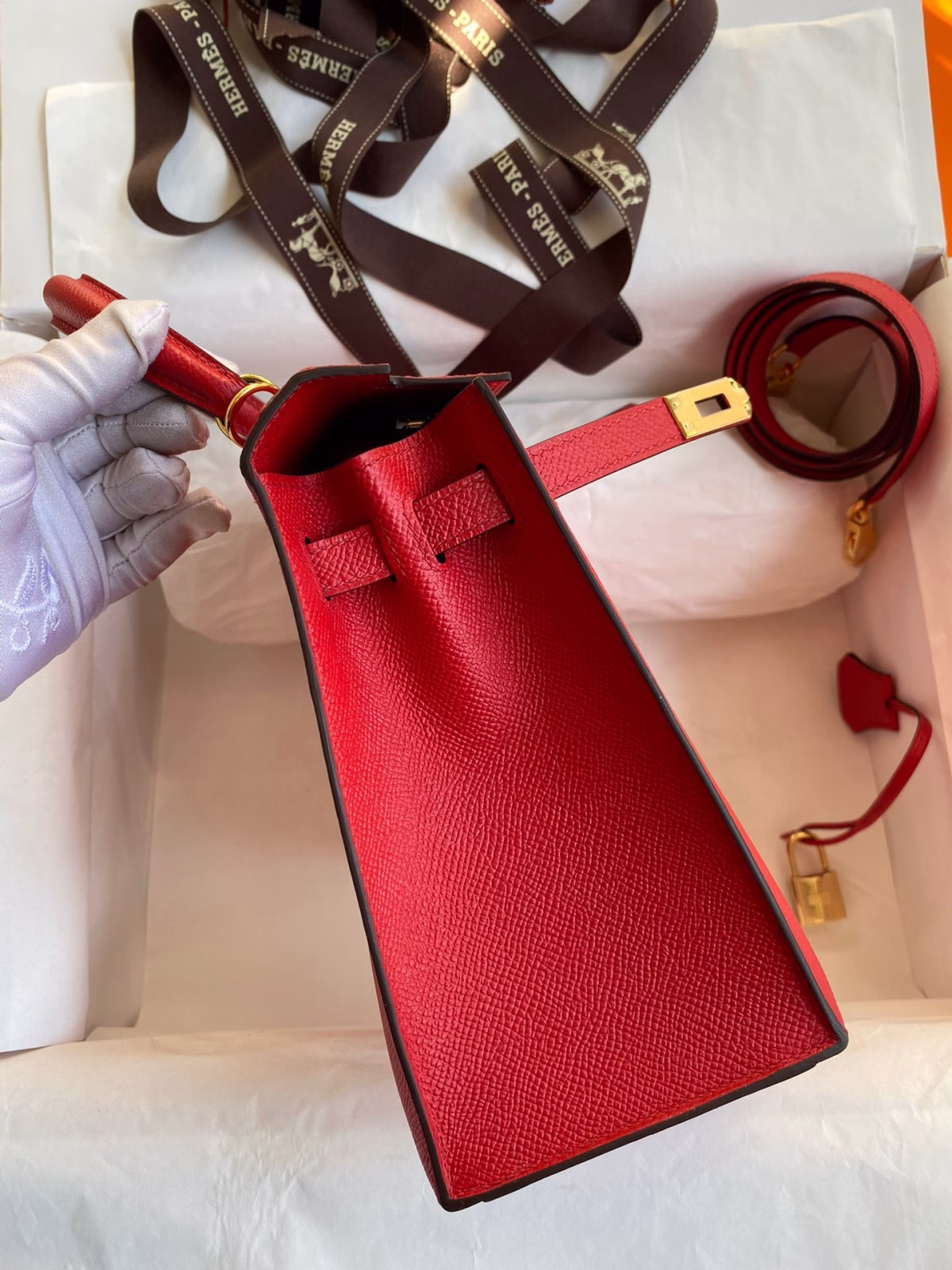 Hermes Kelly Sellier 25 Handmade Bag In Red Epsom Calfskin - Image 4