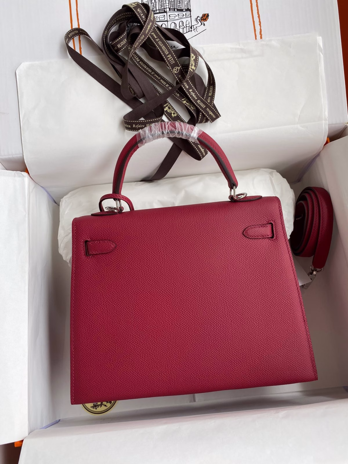 Hermes Kelly Sellier 25 Handmade Bag In Ruby Epsom Calfskin - Image 7