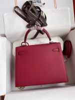 Hermes Kelly Sellier 25 Handmade Bag In Ruby Epsom Calfskin - Image 7