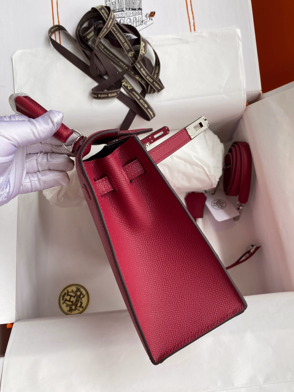 Hermes Kelly Sellier 25 Handmade Bag In Ruby Epsom Calfskin - Image 2