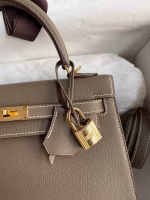 Hermes Kelly Sellier 25 Handmade Bag In Taupe Epsom Calfskin - Image 8