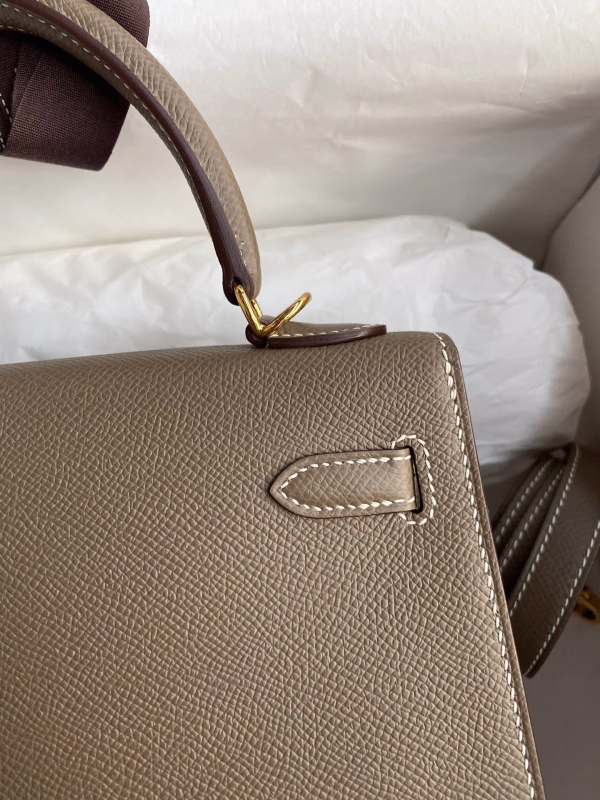 Hermes Kelly Sellier 25 Handmade Bag In Taupe Epsom Calfskin - Image 6