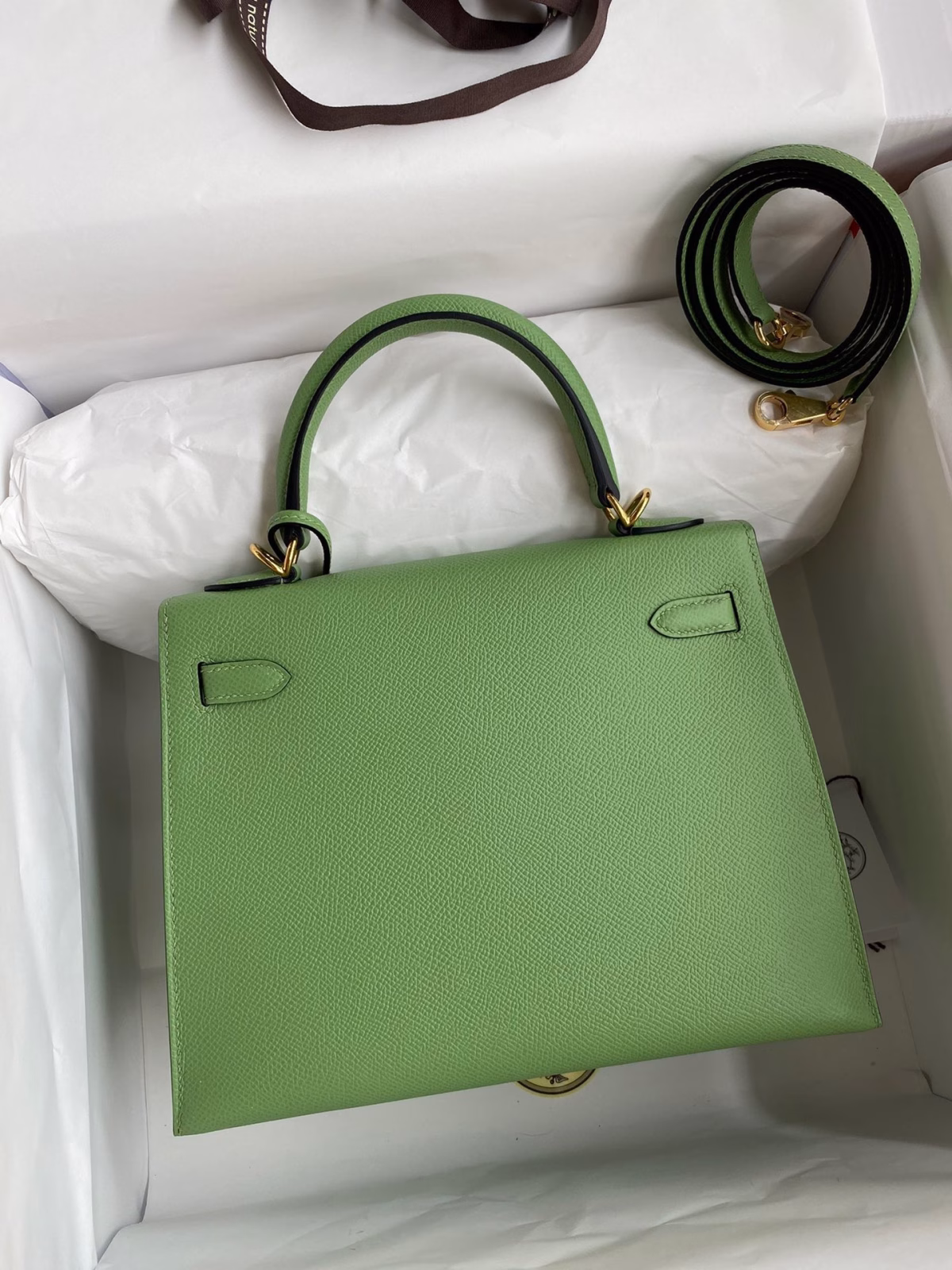 Hermes Kelly Sellier 25 Handmade Bag In Vert Criquet Epsom Calfskin - Image 2