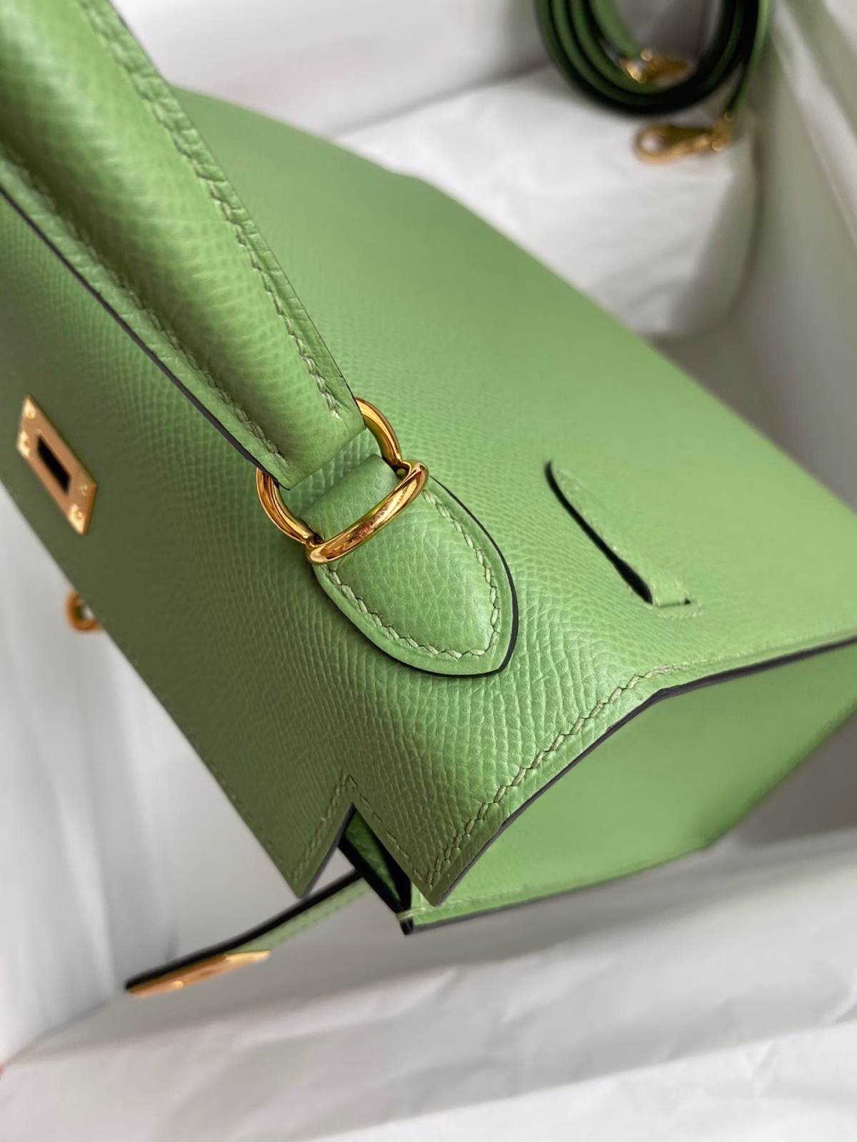 Hermes Kelly Sellier 25 Handmade Bag In Vert Criquet Epsom Calfskin - Image 6