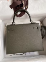 Hermes Kelly Sellier 25 Handmade Bag In Vert De Gris Epsom Calfskin - Image 4