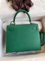 Hermes Kelly Sellier 25 Handmade Bag In Vert Vertigo Epsom Calfskin - Image 6