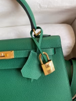 Hermes Kelly Sellier 25 Handmade Bag In Vert Vertigo Epsom Calfskin - Image 7