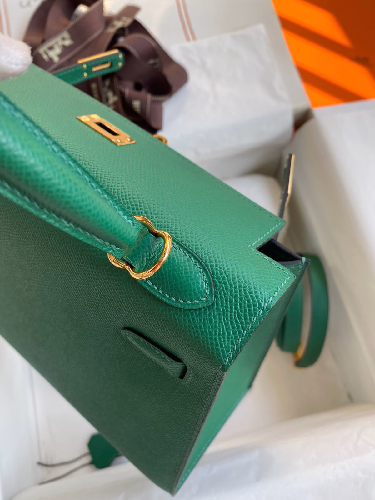 Hermes Kelly Sellier 25 Handmade Bag In Vert Vertigo Epsom Calfskin - Image 2